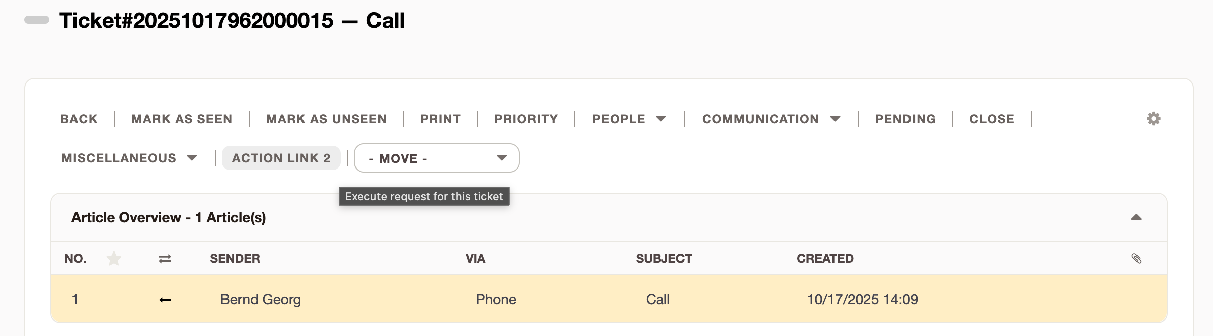 Ticket Action Link Example